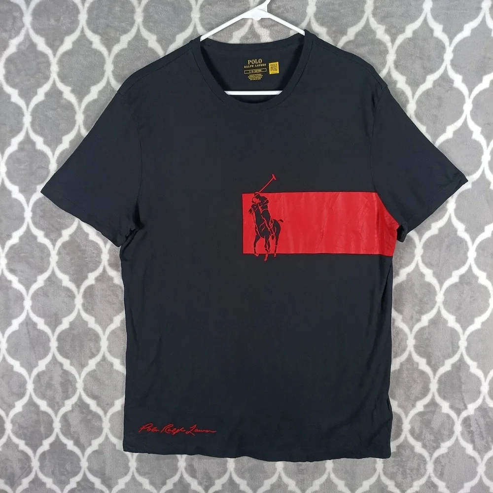 Polo Ralph Lauren T Shirt Men L Black Red Big Pony Graphic Logo